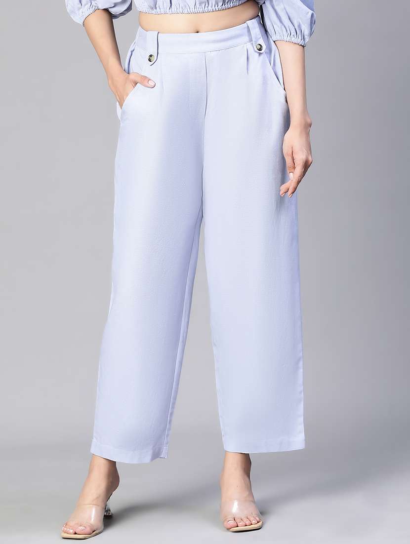 solid purist blue pleated trouser