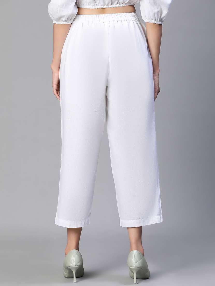 white solid flat front ankle length trouser - 20152505 -  Standard Image - 2
