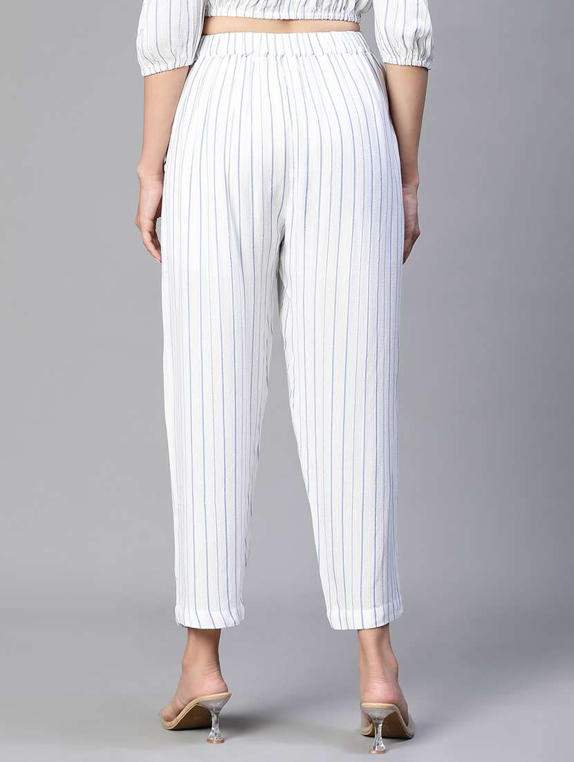 white striped printed flat front trouser - 20152506 -  Standard Image - 2