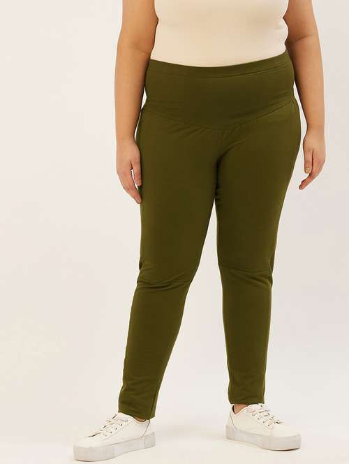 plus size green solid slim fit trouser - 20152522 - Standard Image - 0