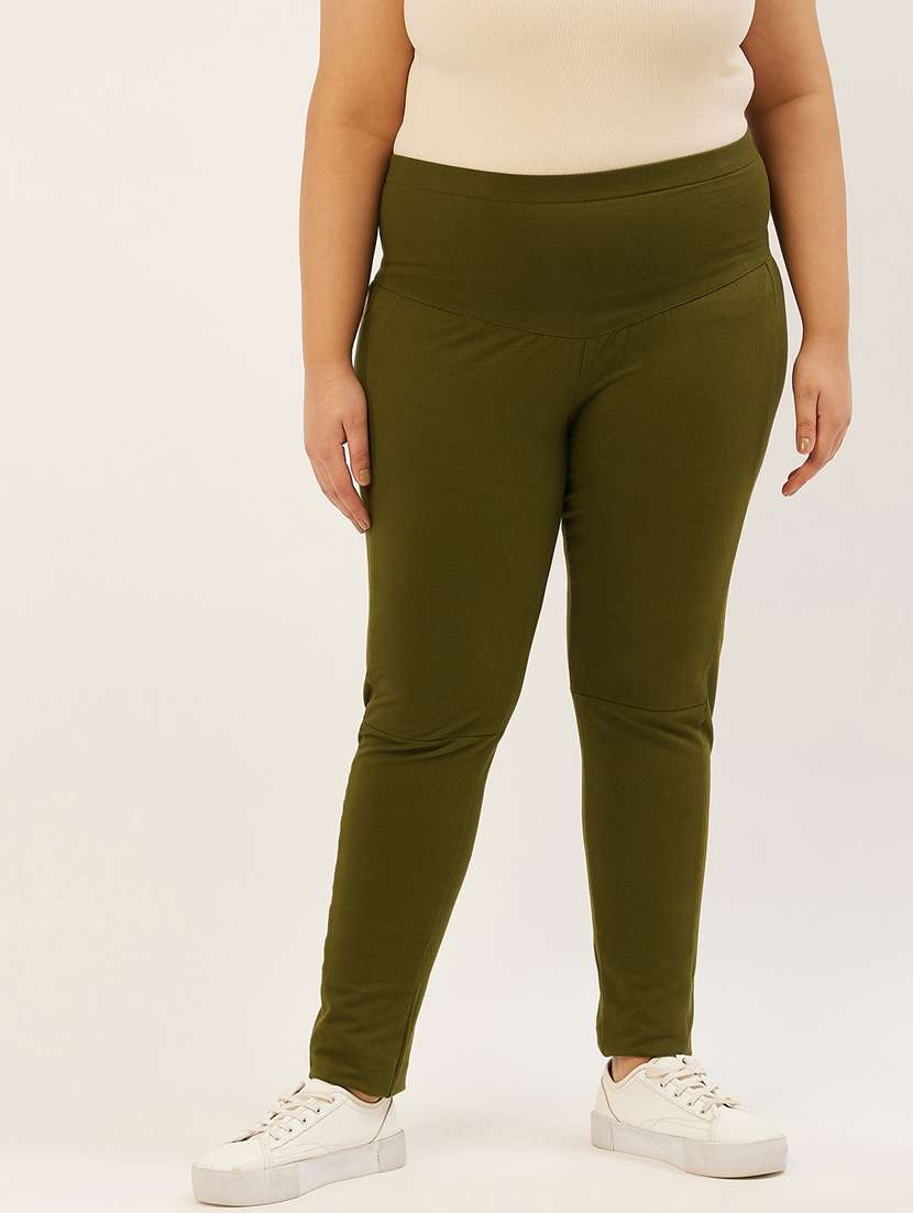 plus size green solid slim fit trouser - 20152522 - Zoom Image - 0