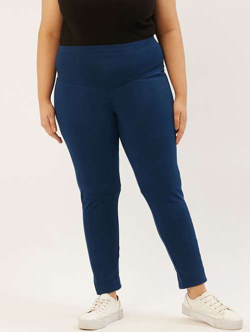 plus size blue solid slim fit trouser - 20152525 - Standard Image - 0