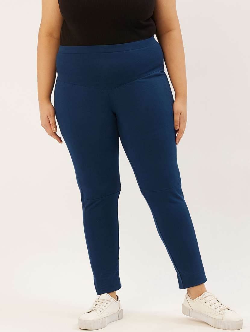 plus size blue solid slim fit trouser - 20152525 - Zoom Image - 0
