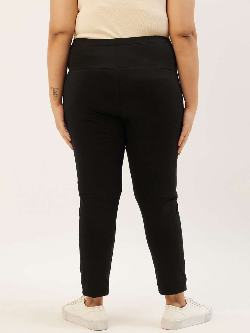 plus size black solid slim fit trouser - 20152526 -  Standard Image - 2