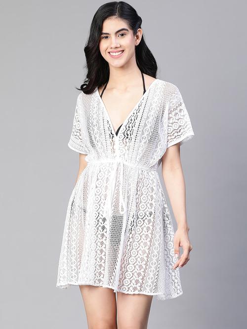 white lace v neck relaxed fit kaftan dress - 20152535 -  Standard Image - 0