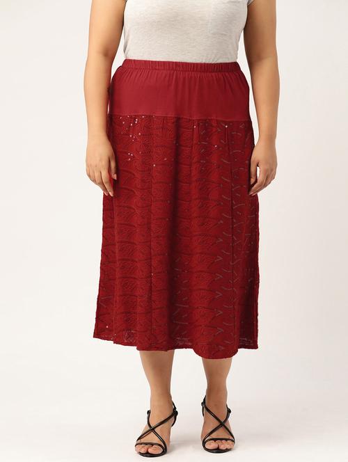 red rayon aline skirts - 20152550 -  Standard Image - 0
