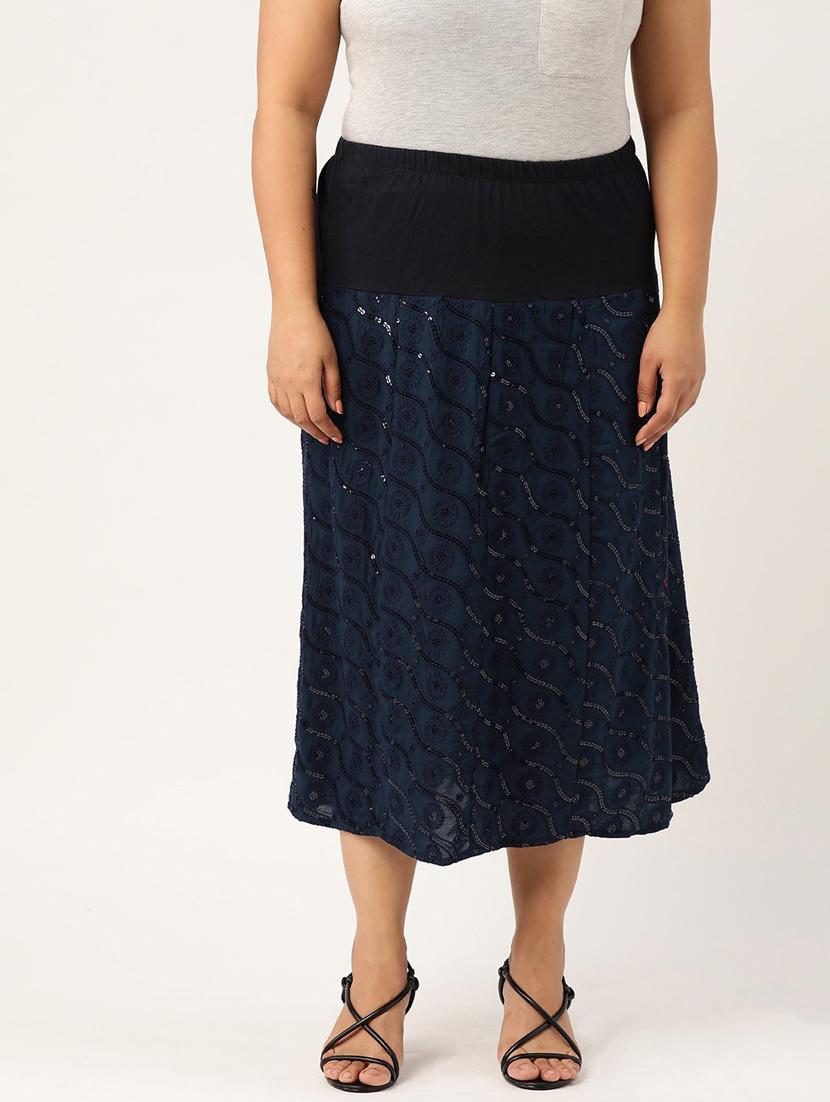 navy blue rayon aline skirts - 20152552 -  Zoom Image - 0