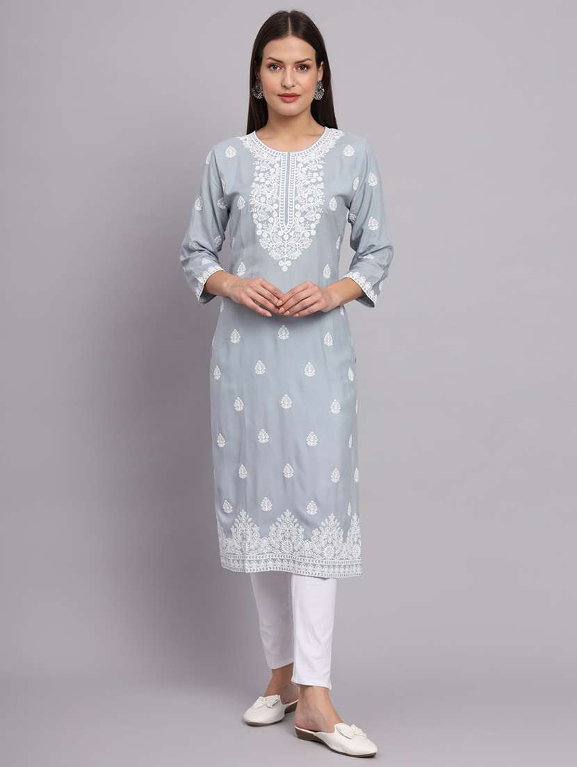 round neck embroidered straight kurta - 20152872 -  Standard Image - 2