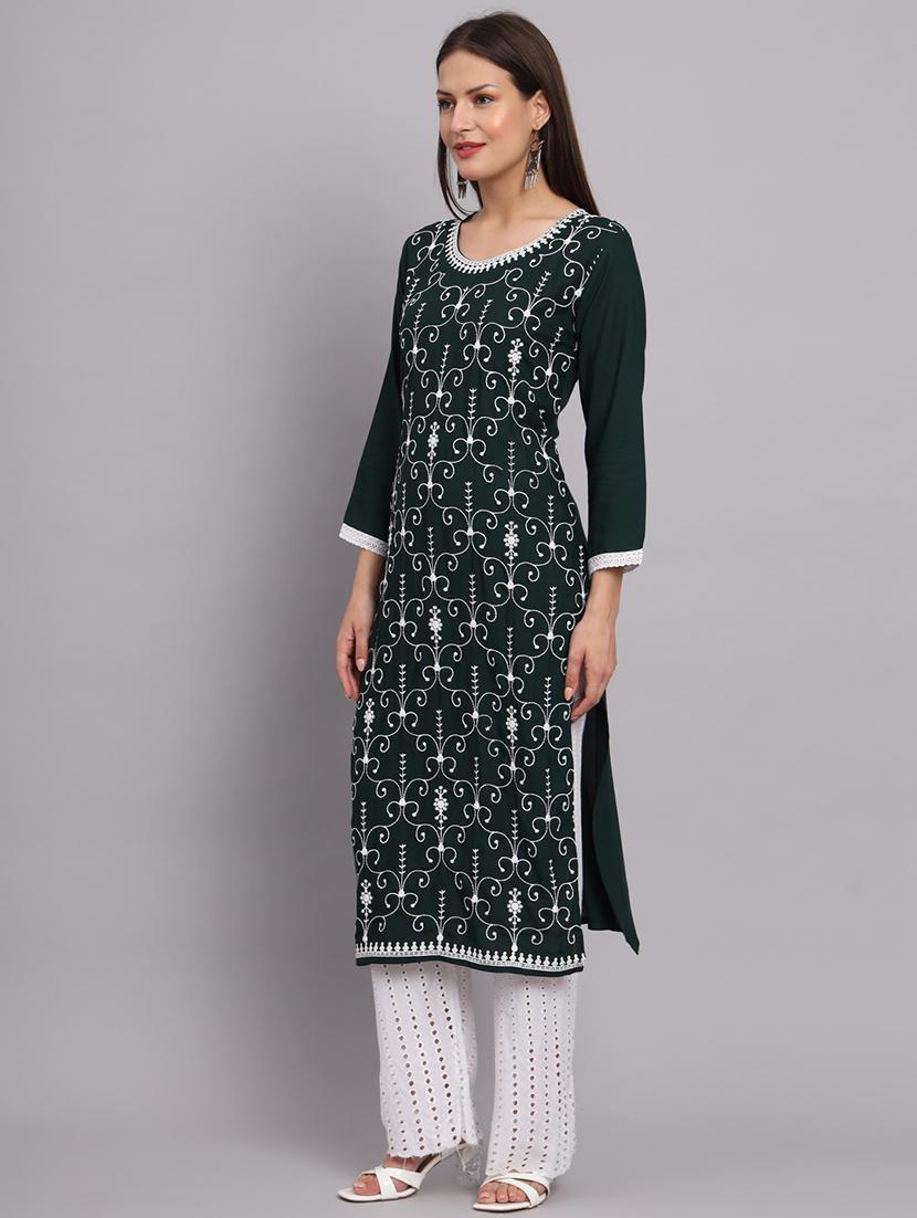round neck embroidered straight kurta - 20152886 - Standard Image - 2