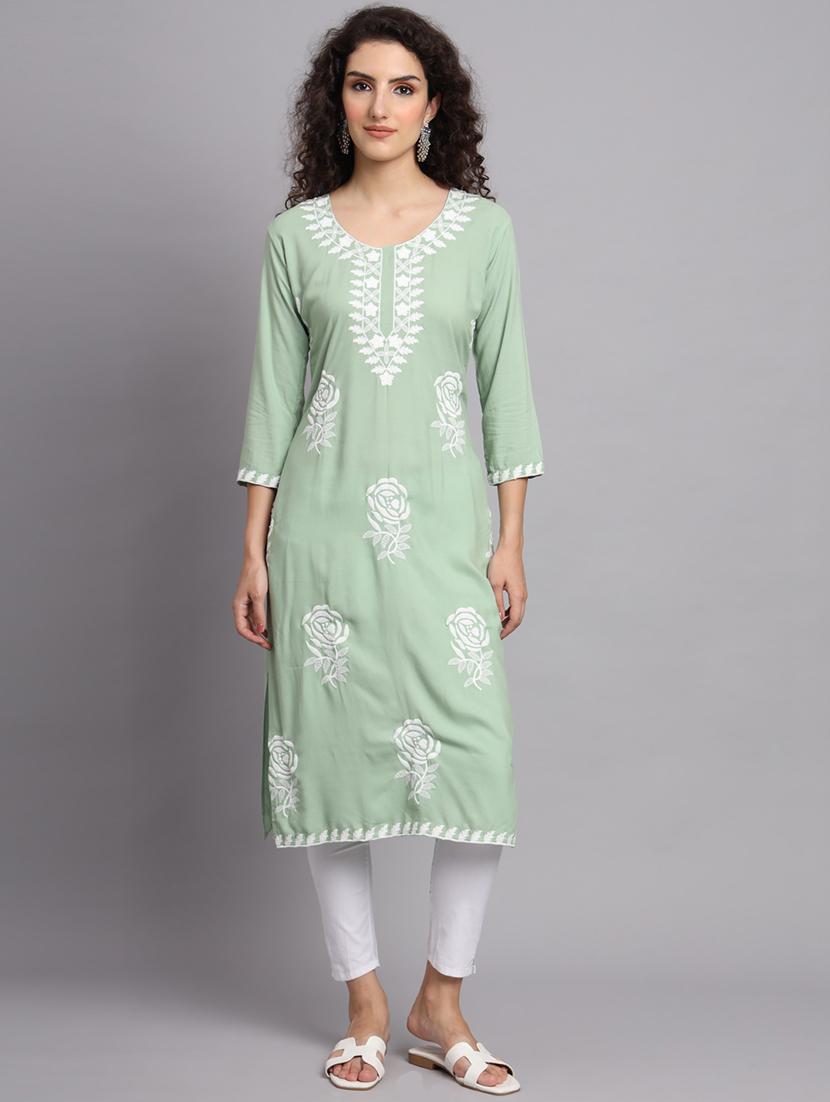 round neck embroidered straight kurta - 20152889 - Standard Image - 2