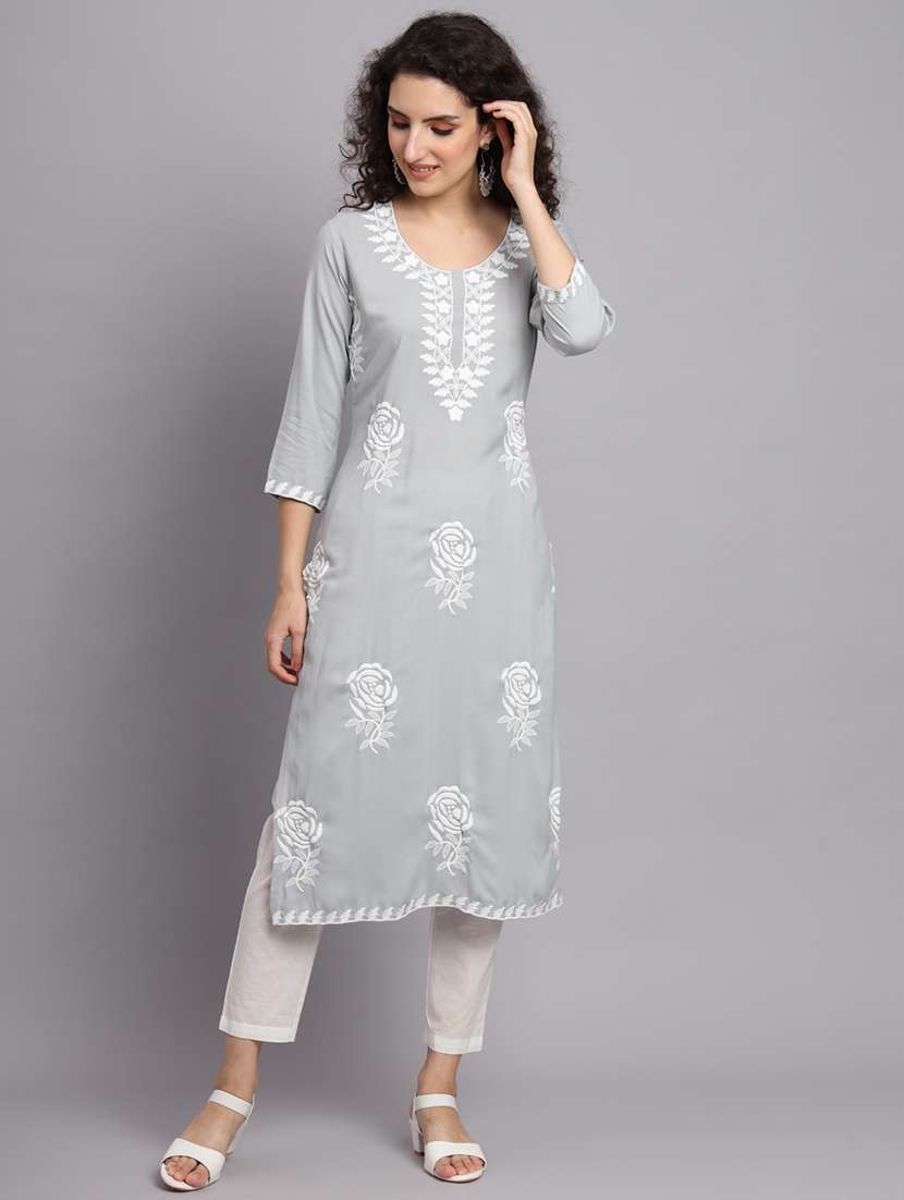 round neck embroidered straight kurta - 20152891 -  Standard Image - 2