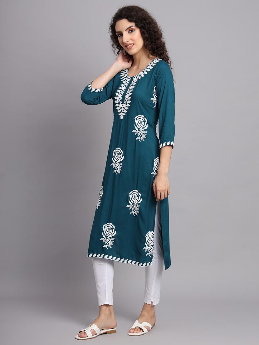 round neck embroidered straight kurta - 20152893 - Standard Image - 2