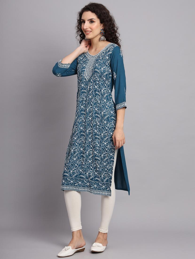 round neck embroidered straight kurta - 20152894 - Standard Image - 2