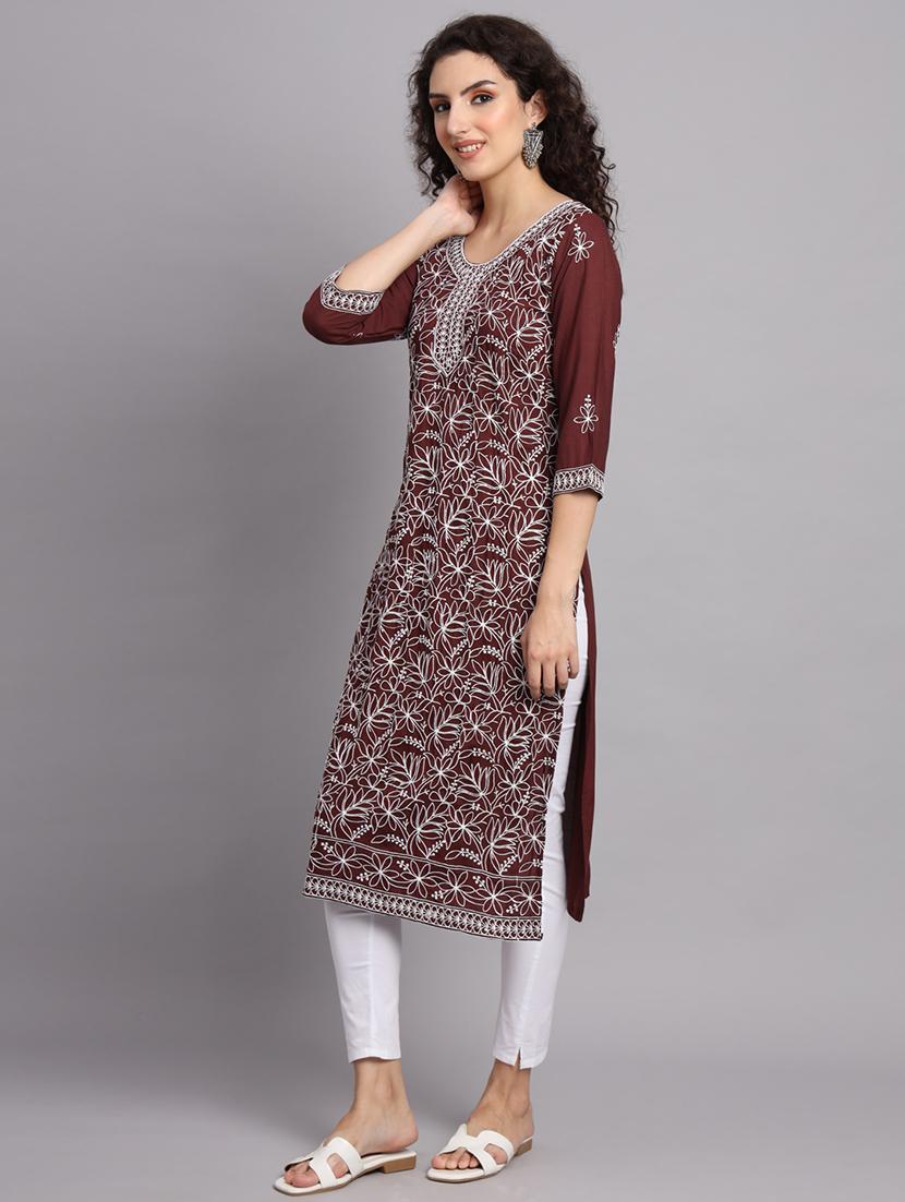 round neck embroidered straight kurta - 20152897 - Standard Image - 2