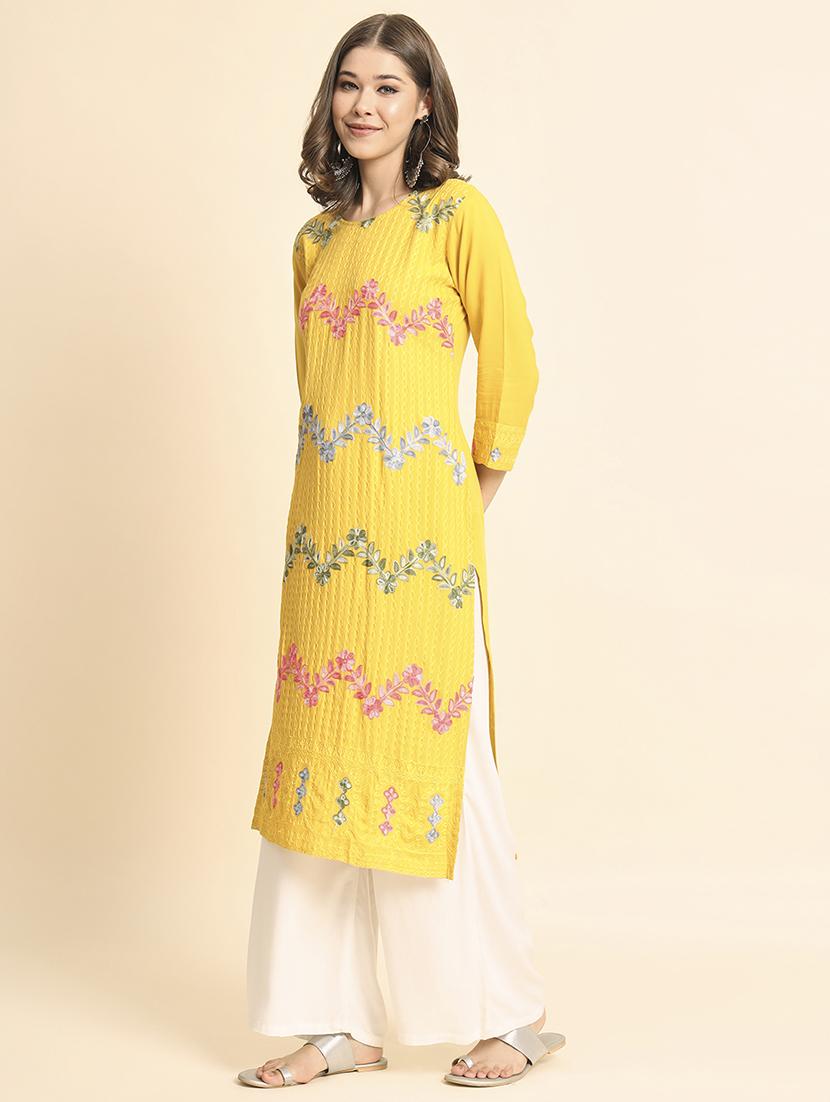 round neck embroidered straight kurta - 20152905 - Standard Image - 2