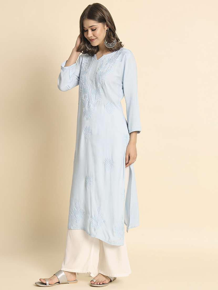 notch neck embroidered straight kurta - 20152911 -  Standard Image - 2