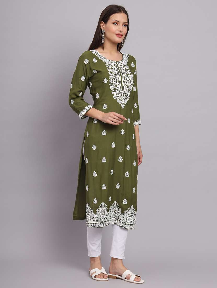 round neck embroidered straight kurta - 20152922 -  Standard Image - 2