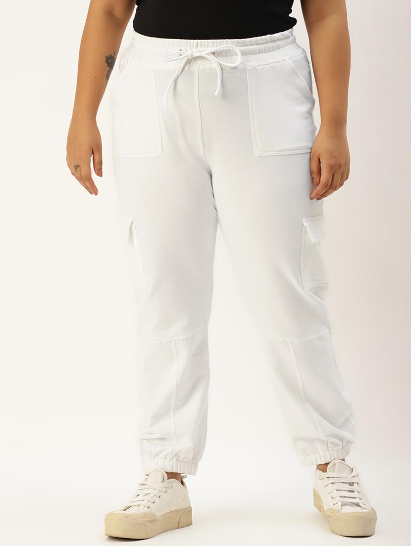 plus size white solid cargo trouser - 20152929 -  Zoom Image - 0