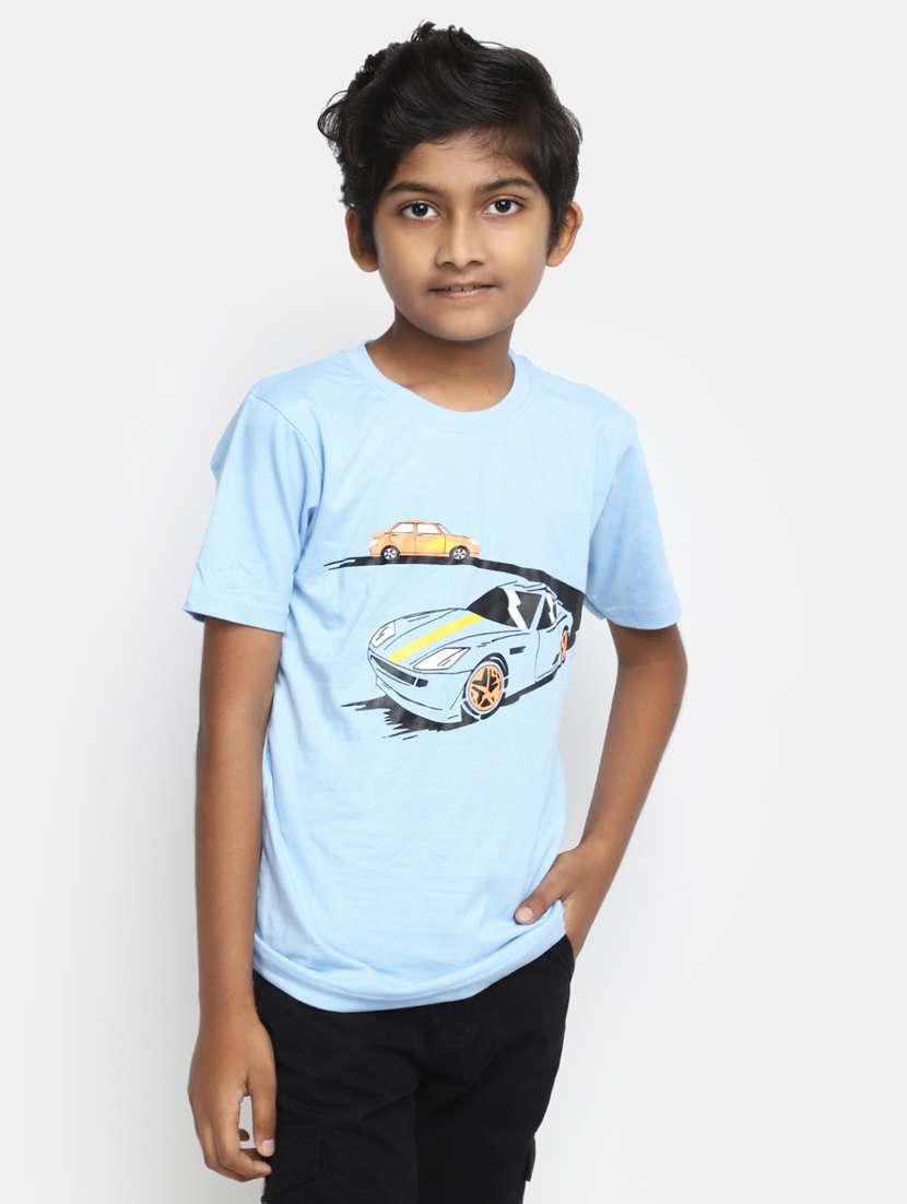 blue round neck printed t-shirt
