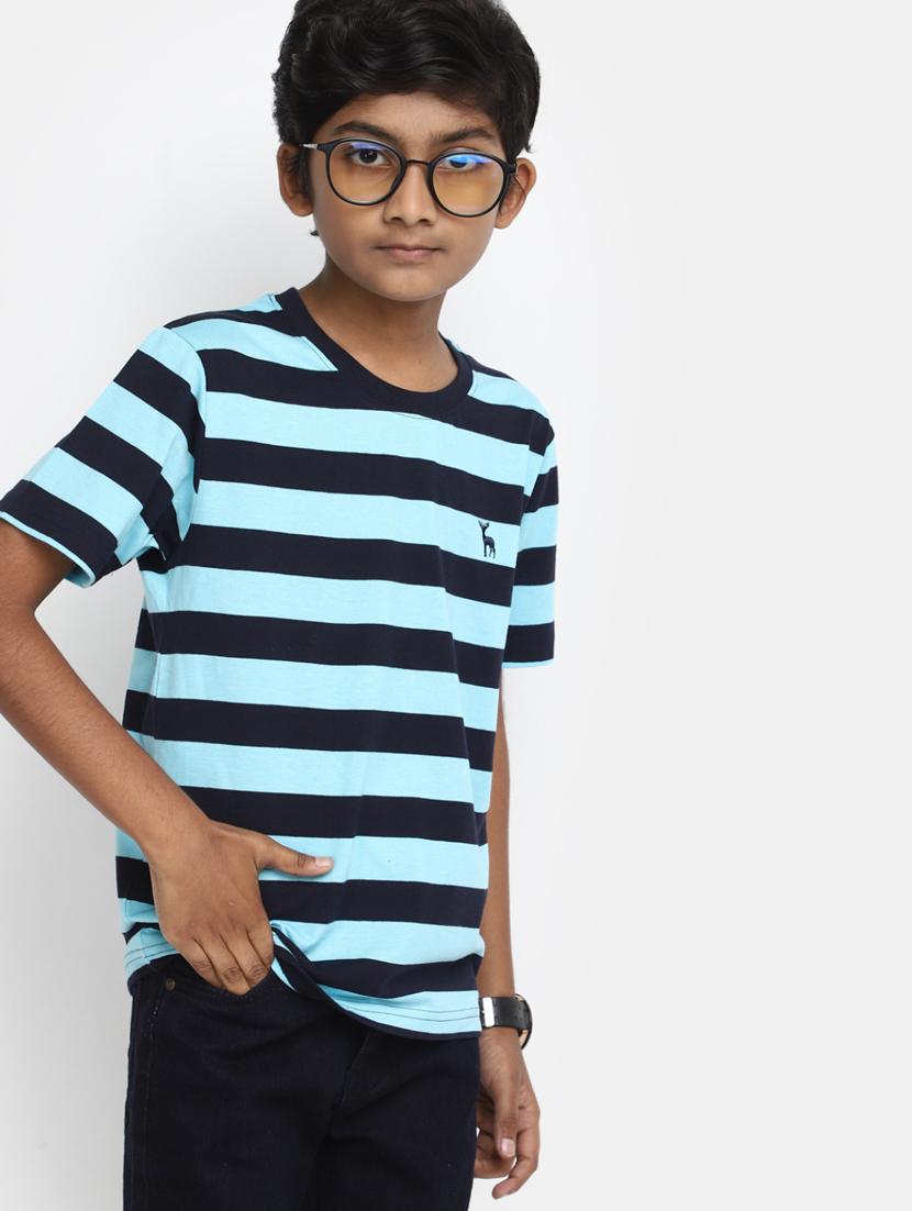 blue striped round neck t-shirt - 20153320 - Standard Image - 2