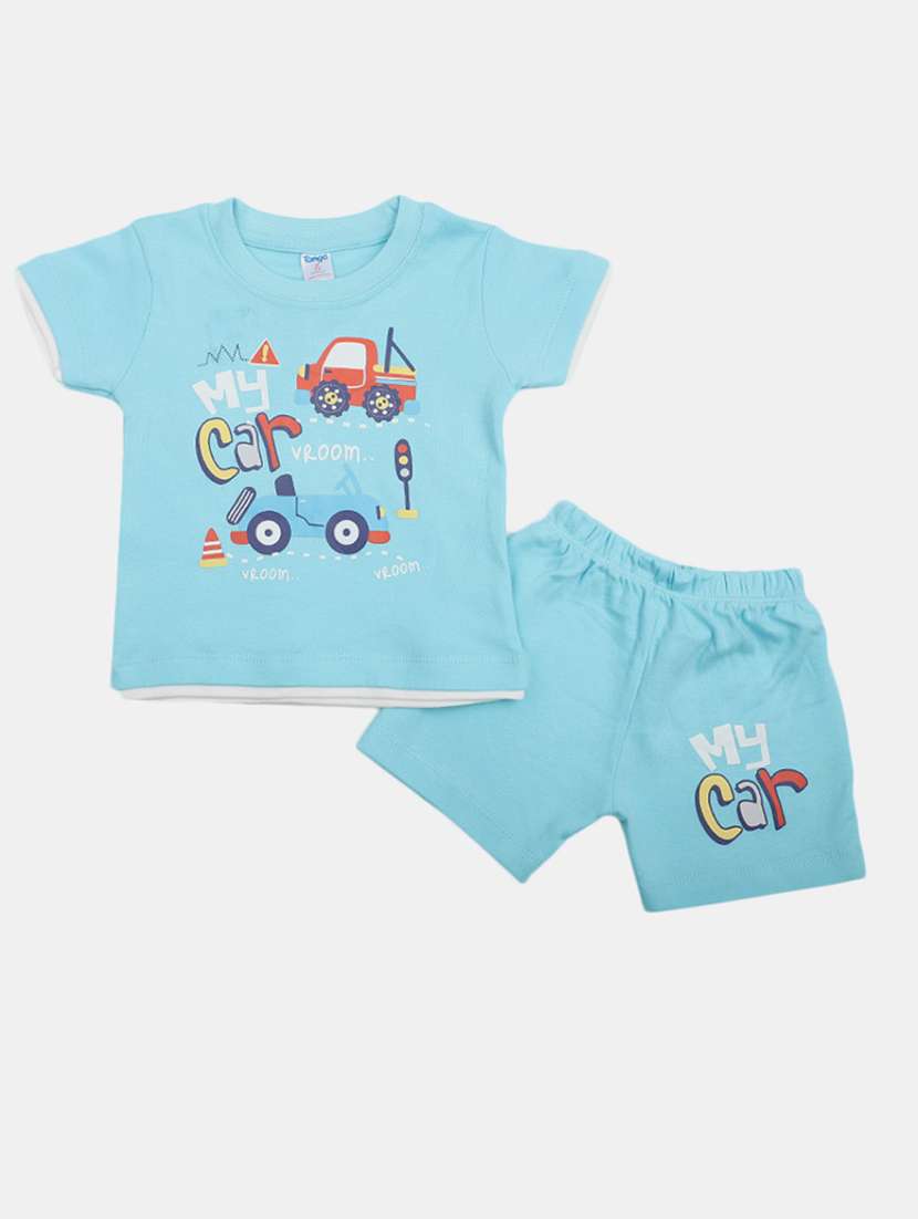 blue short sleeves printed shorts twin set