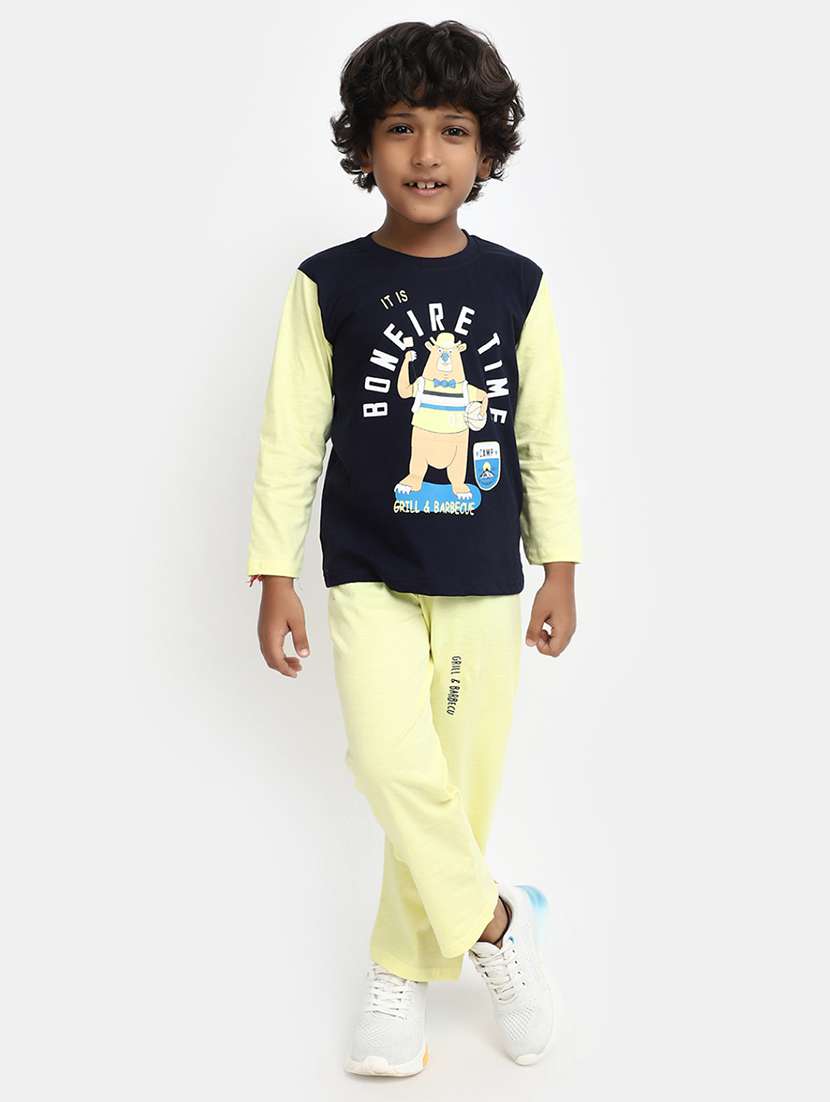 blue long sleeves printed full length twin set