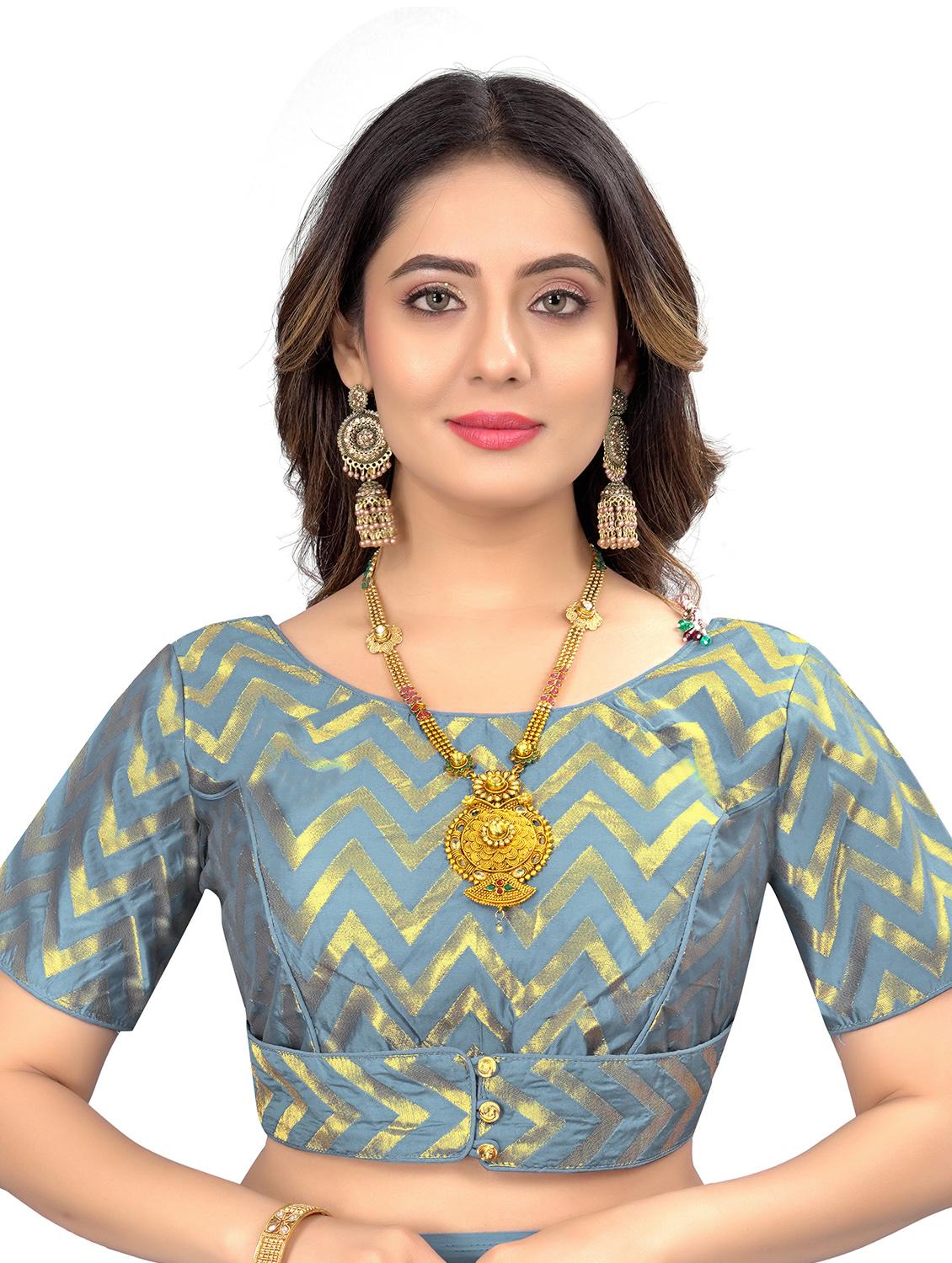 solid plain saree with printed blouse with blouse - 20154078 - Standard Image - 2