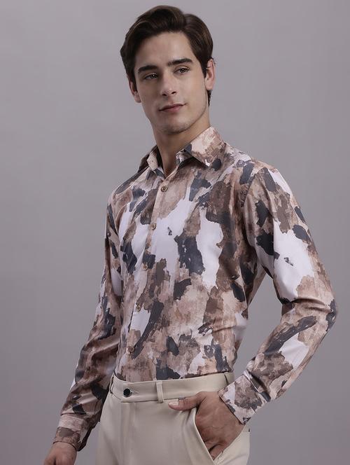 mens printed collared casual shirt - 20154849 - Standard Image - 0