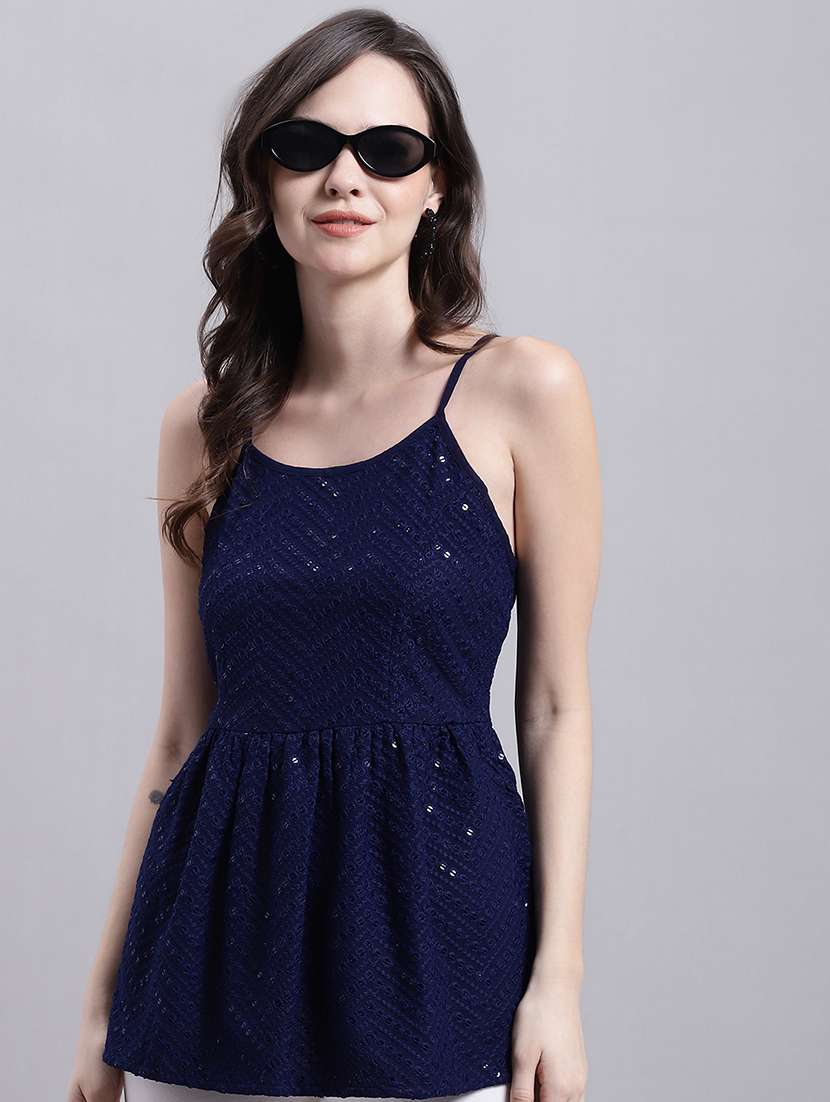 women's peplum shoulder strap top