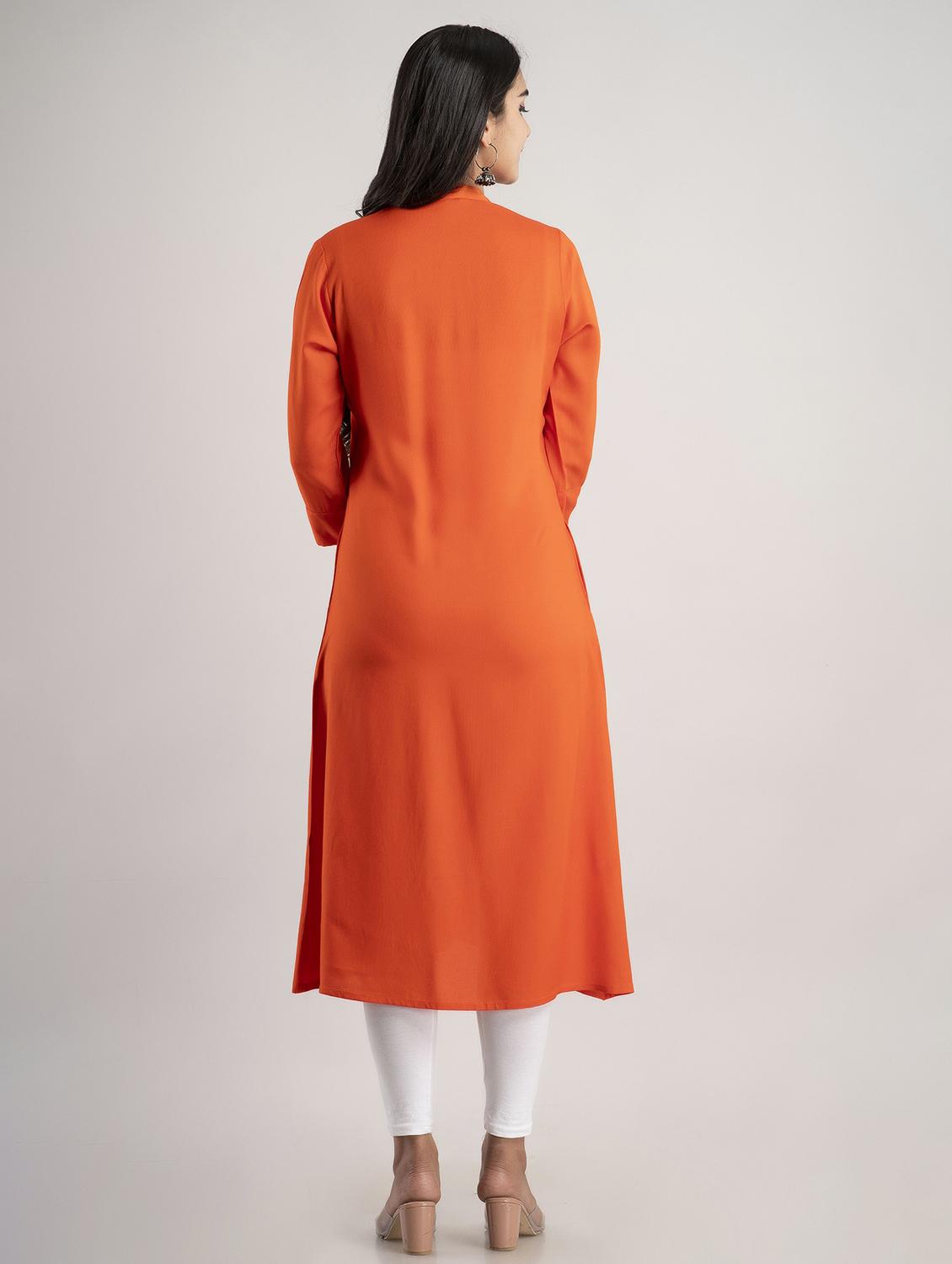 mandarin neck solid a line kurta - 20154948 - Standard Image - 2