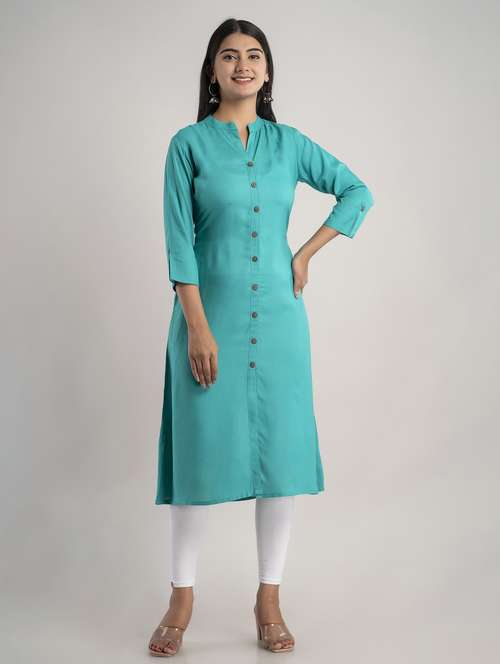 mandarin neck solid a line kurta - 20154953 - Standard Image - 0