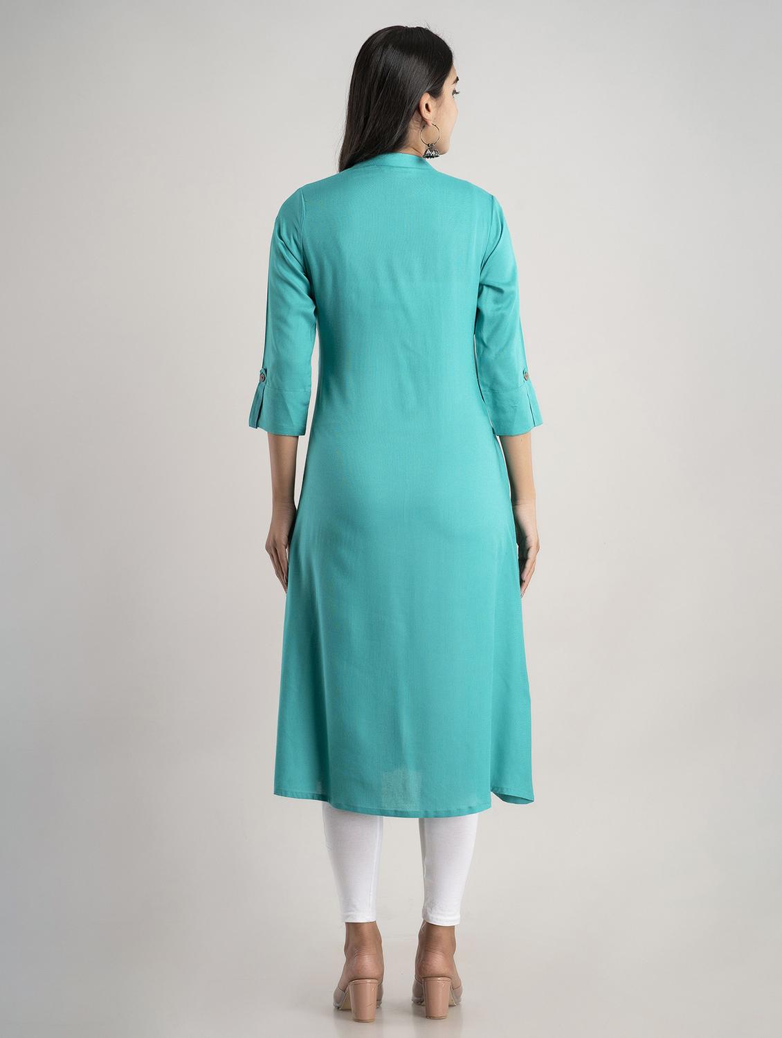 mandarin neck solid a line kurta - 20154953 - Standard Image - 2