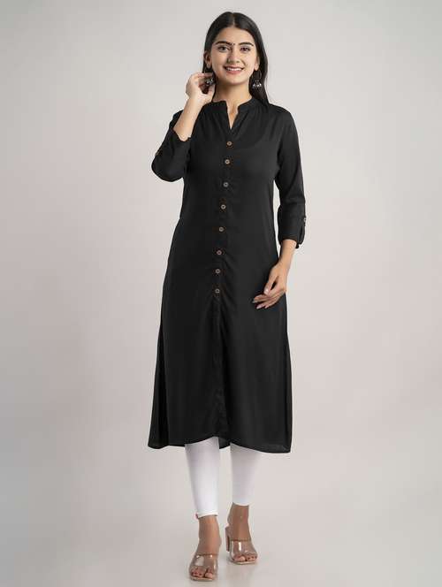 mandarin neck solid a line kurta - 20154955 - Standard Image - 0