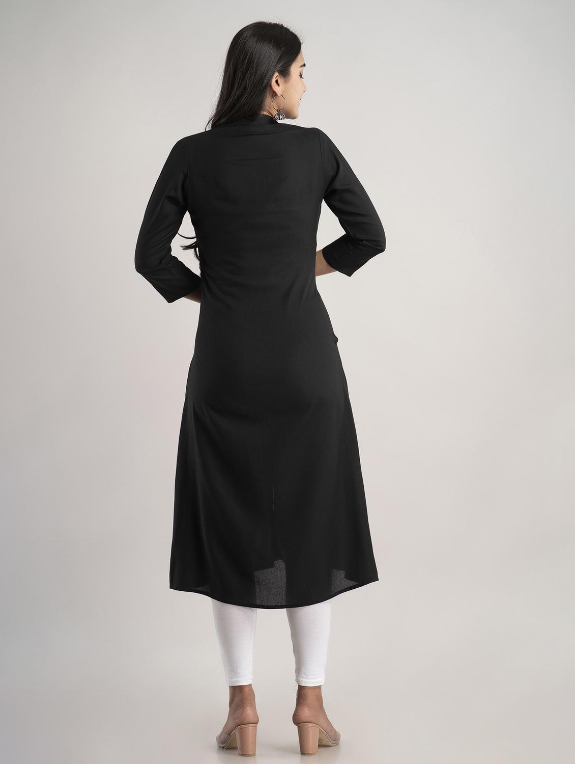 mandarin neck solid a line kurta - 20154955 - Standard Image - 2