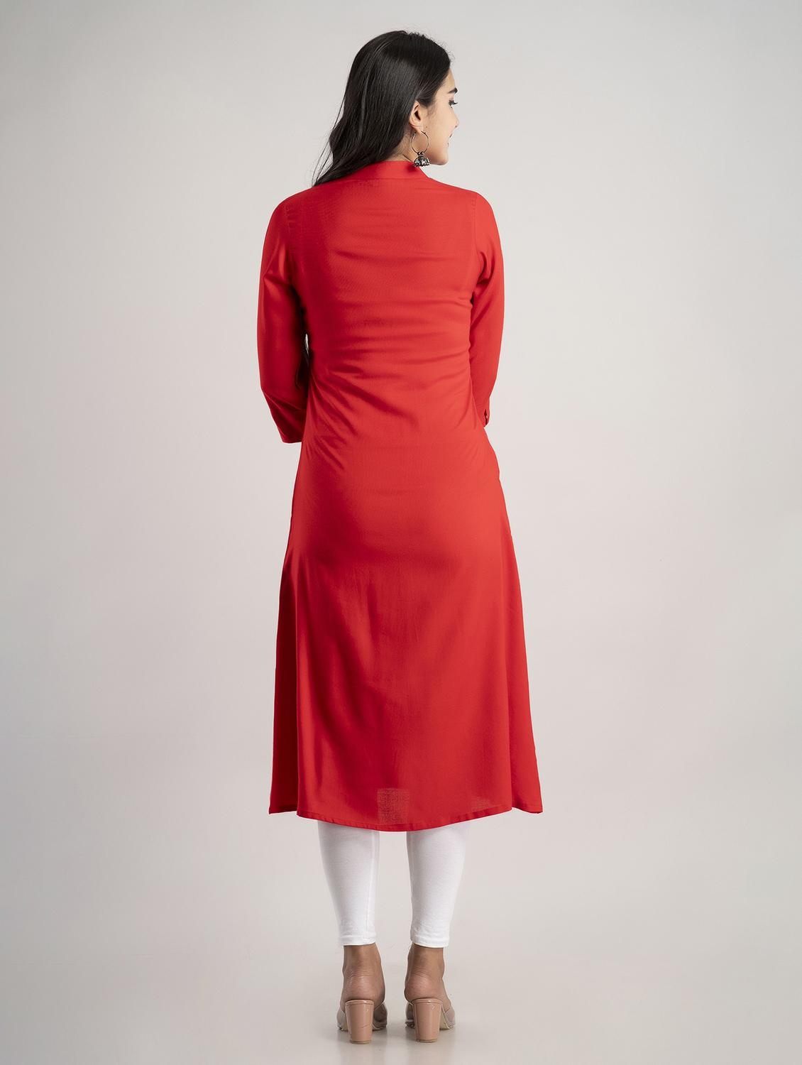mandarin neck solid a line kurta - 20154959 - Standard Image - 2