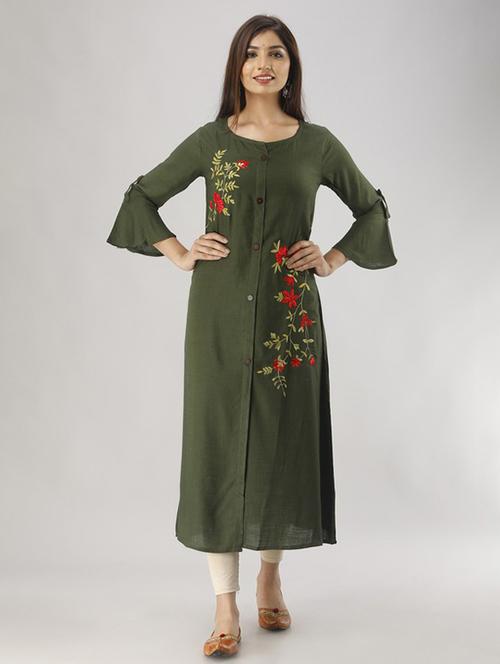 round neck front slit kurta - 20155004 -  Standard Image - 0