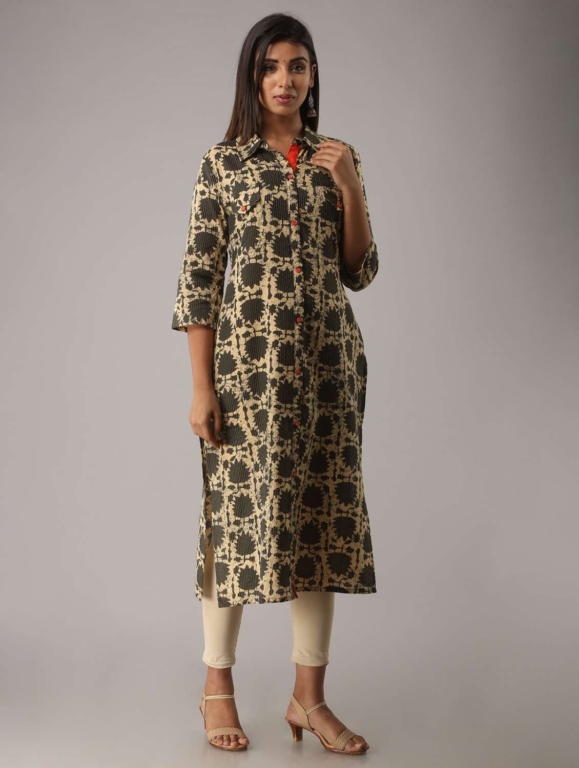 shirt collar printed straight kurta - 20155007 - Standard Image - 2