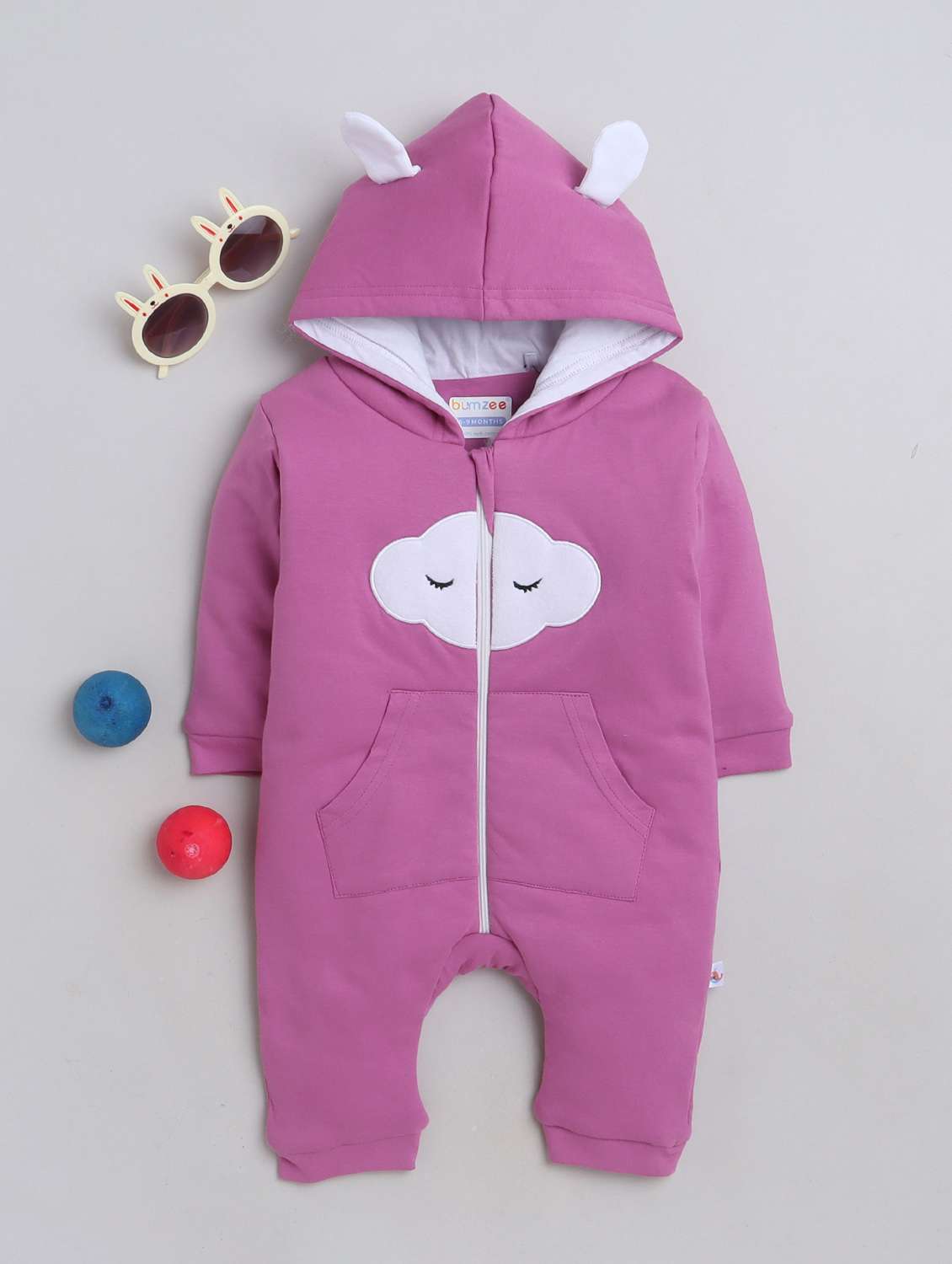 girls hooded neck printed full length romper 