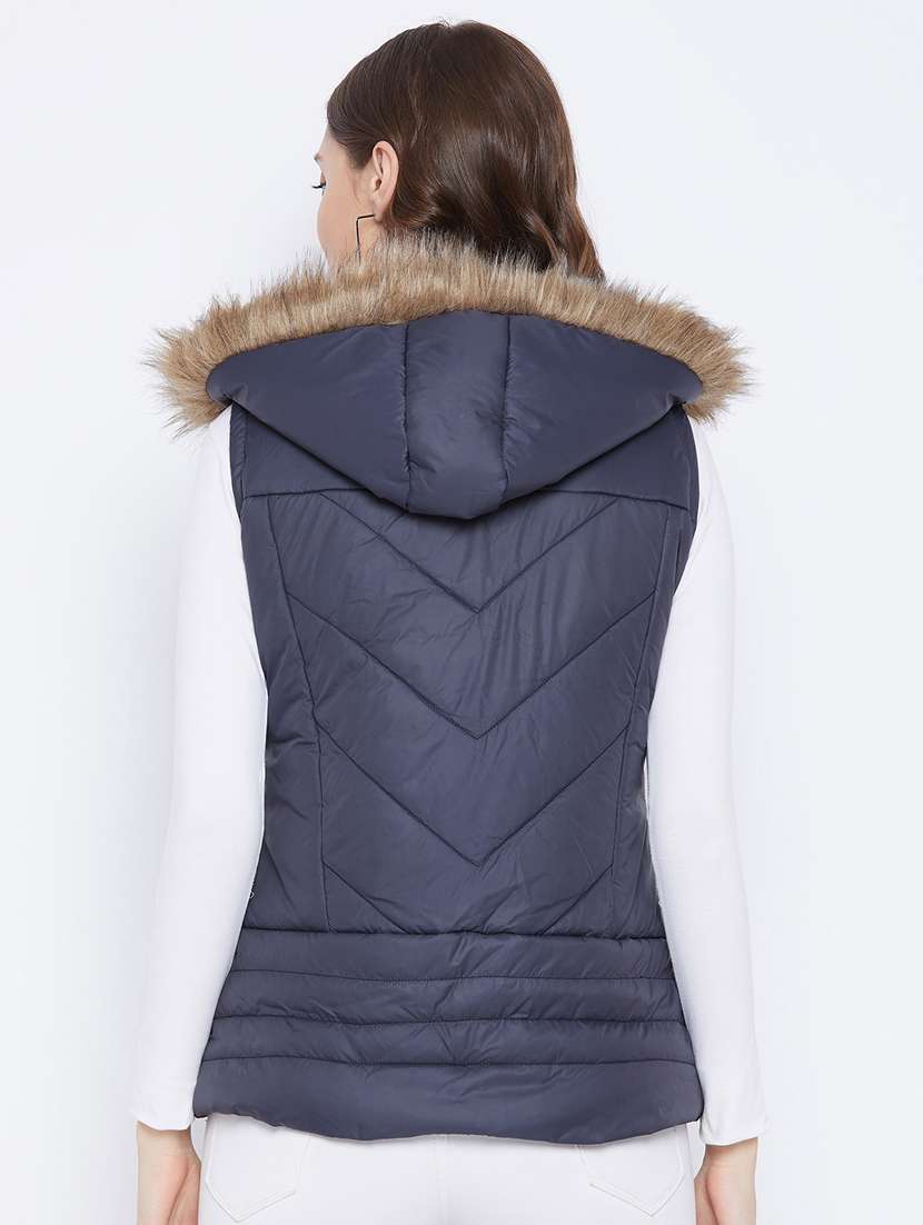 women fur hood solid quilted jacket  - 20155560 -  Standard Image - 2
