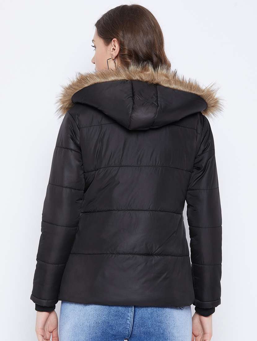 women fur hood solid quilted jacket  - 20155562 -  Standard Image - 2