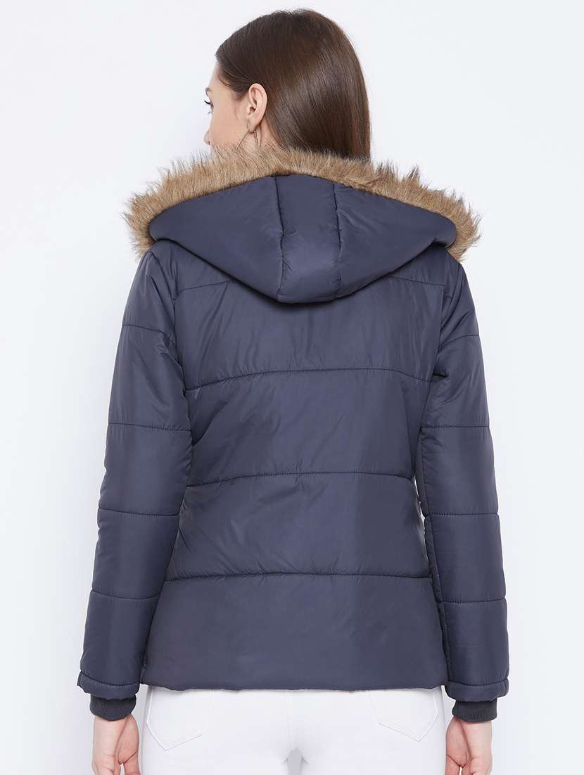 women fur hood solid quilted jacket  - 20155566 -  Standard Image - 2