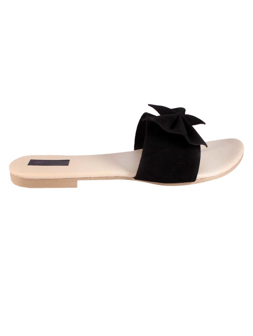 black solid slip on flat sandal - 20155692 - Standard Image - 2