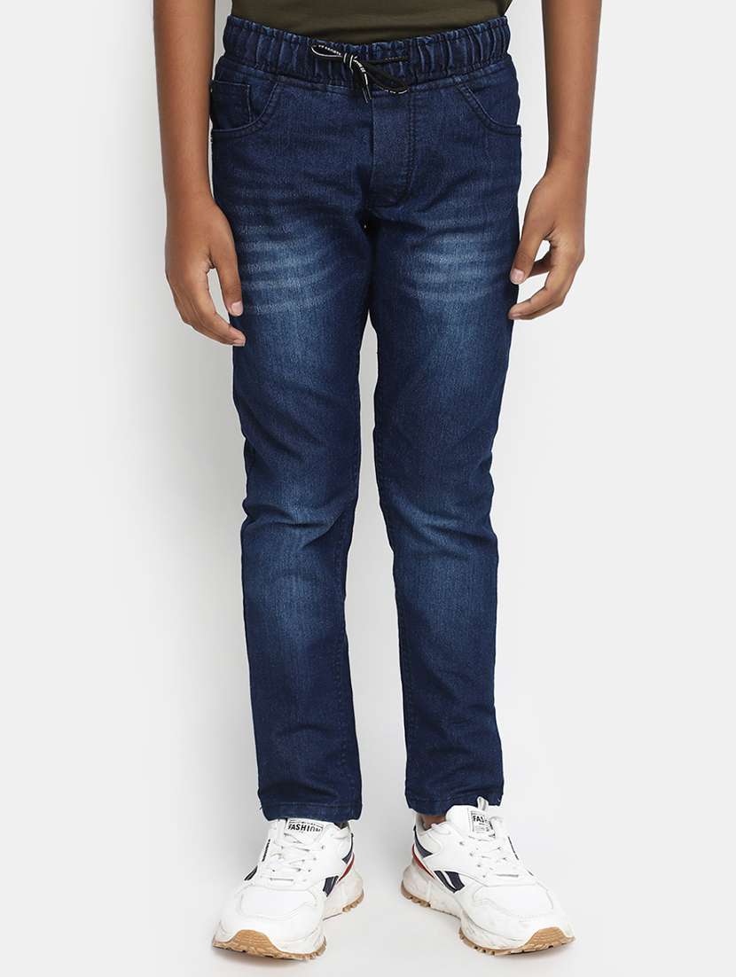 solid blue washed slim fit jeans