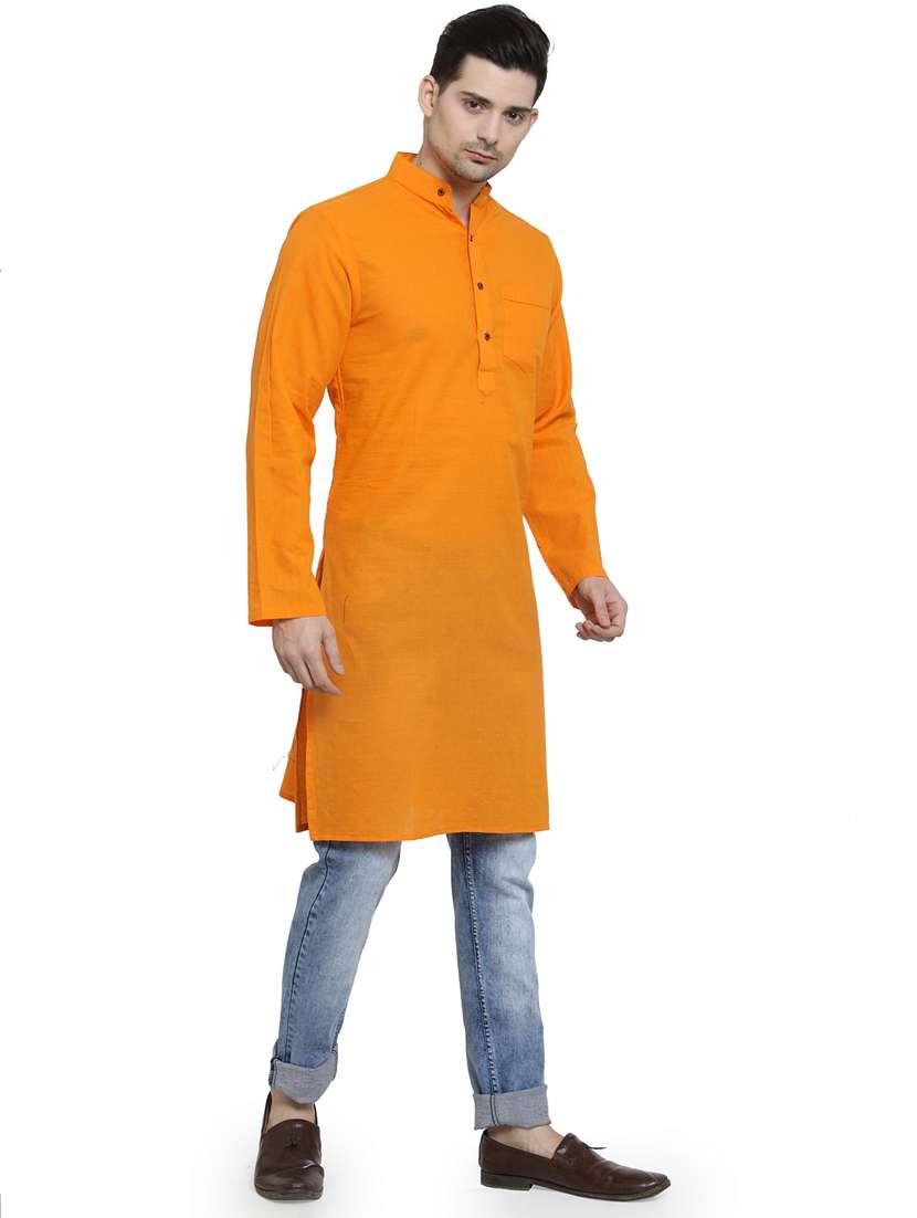 orange cotton long kurta - 20156410 - Standard Image - 2