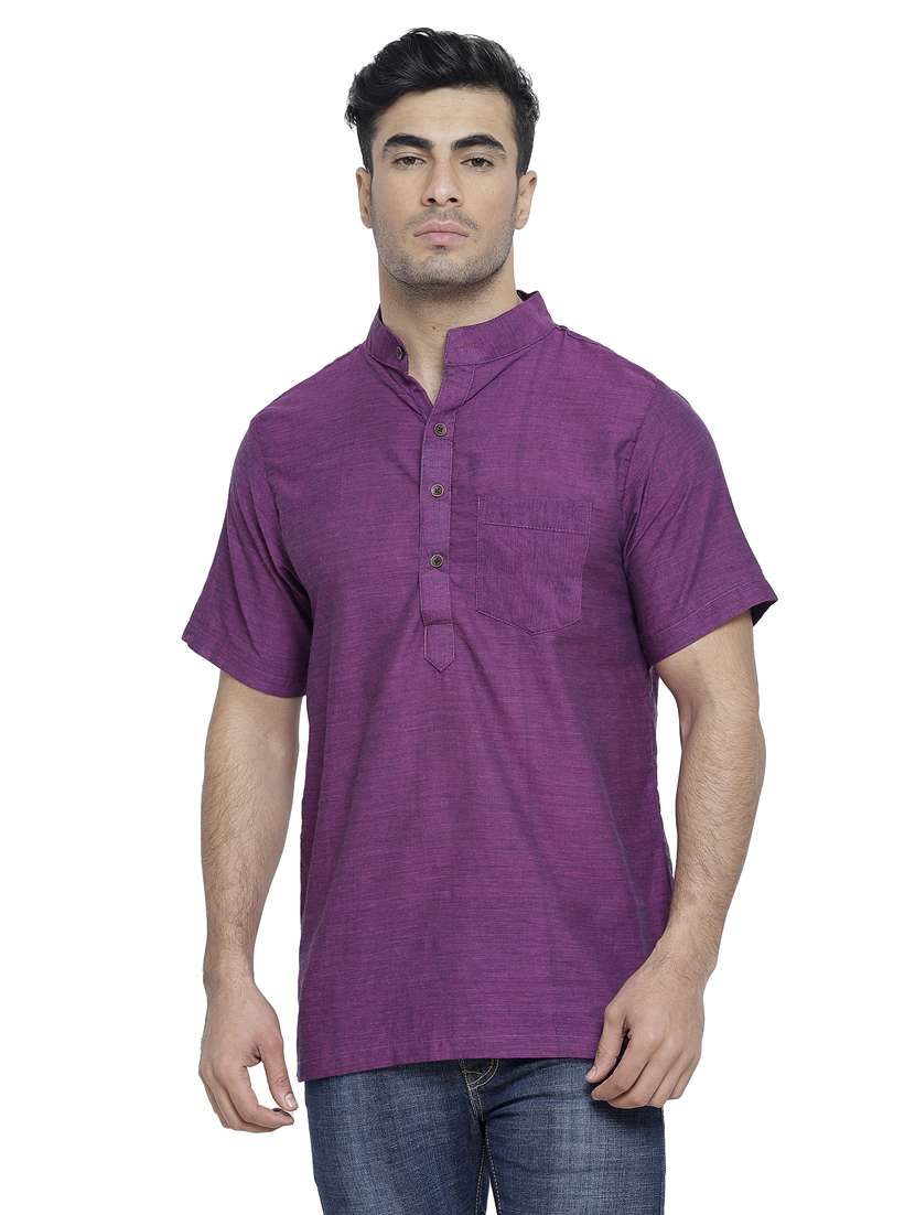 purple cotton short kurta - 20156415 - Zoom Image - 0