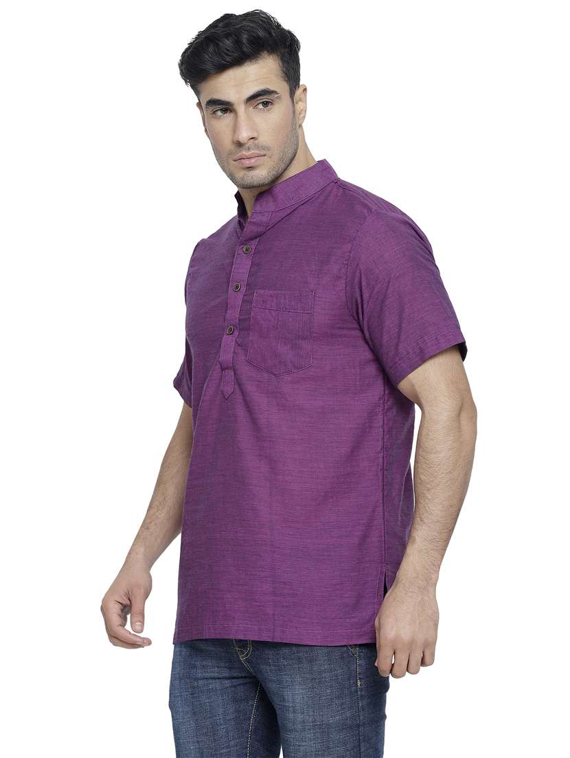 purple cotton short kurta - 20156415 - Standard Image - 2