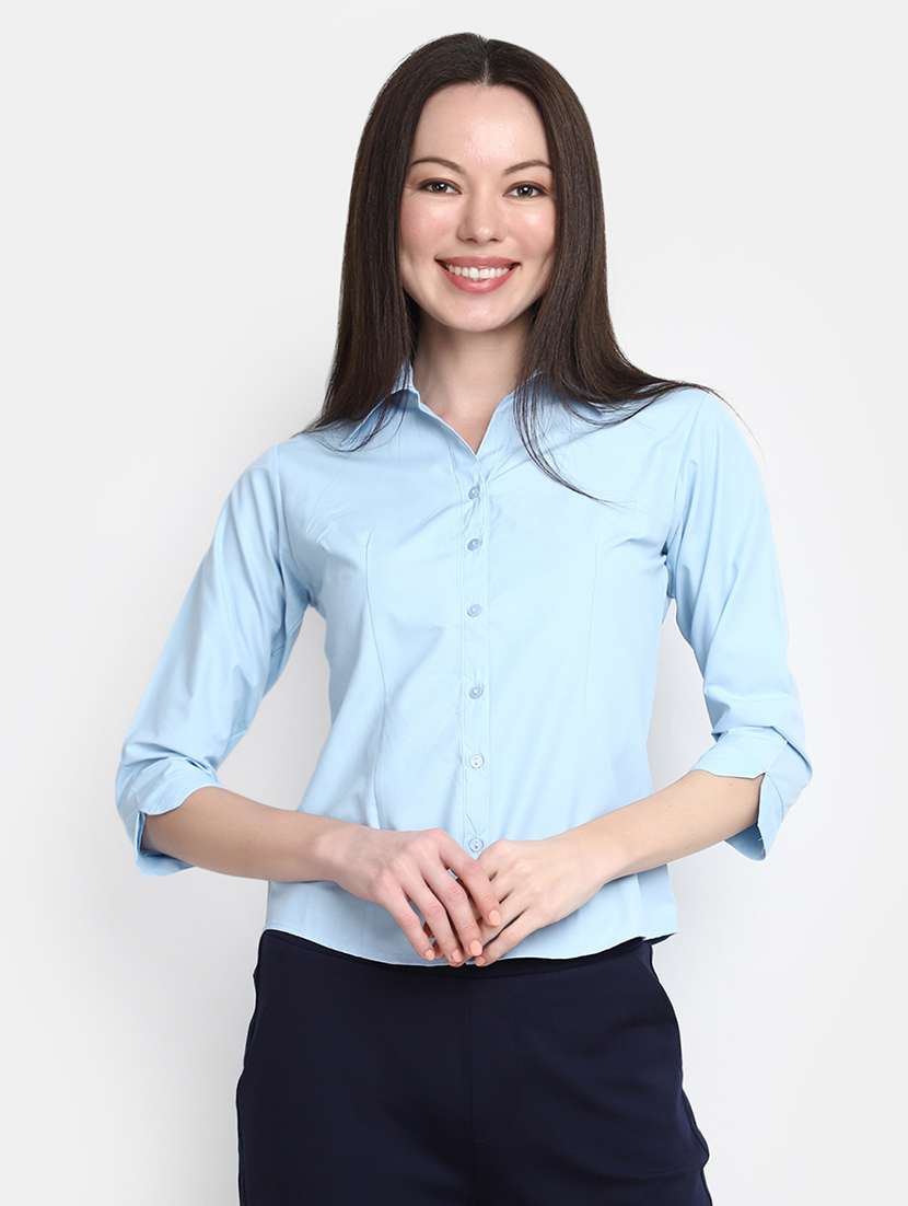 blue solid long sleeves regular fit shirt