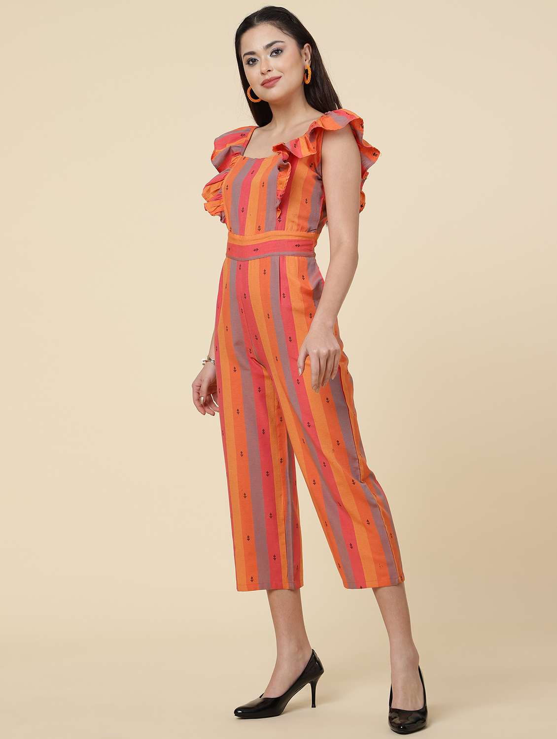 orange striped sleeveless full length jumpsuit - 20157916 -  Zoom Image - 0