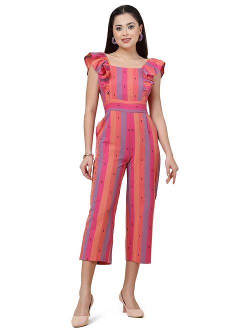 pink striped sleeveless full length jumpsuit - 20157918 - Standard Image - 0