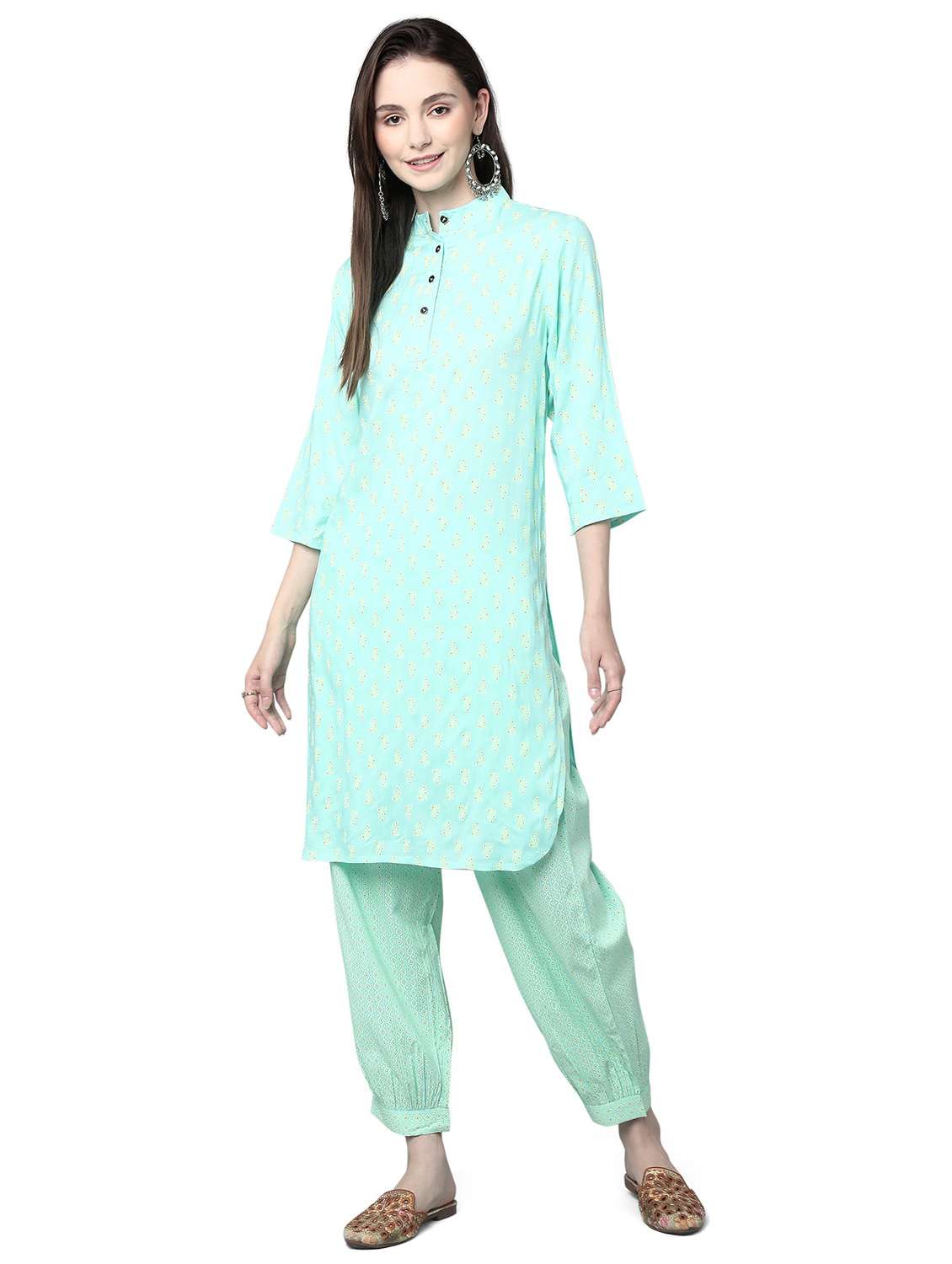 sea green floral kurta salwar set